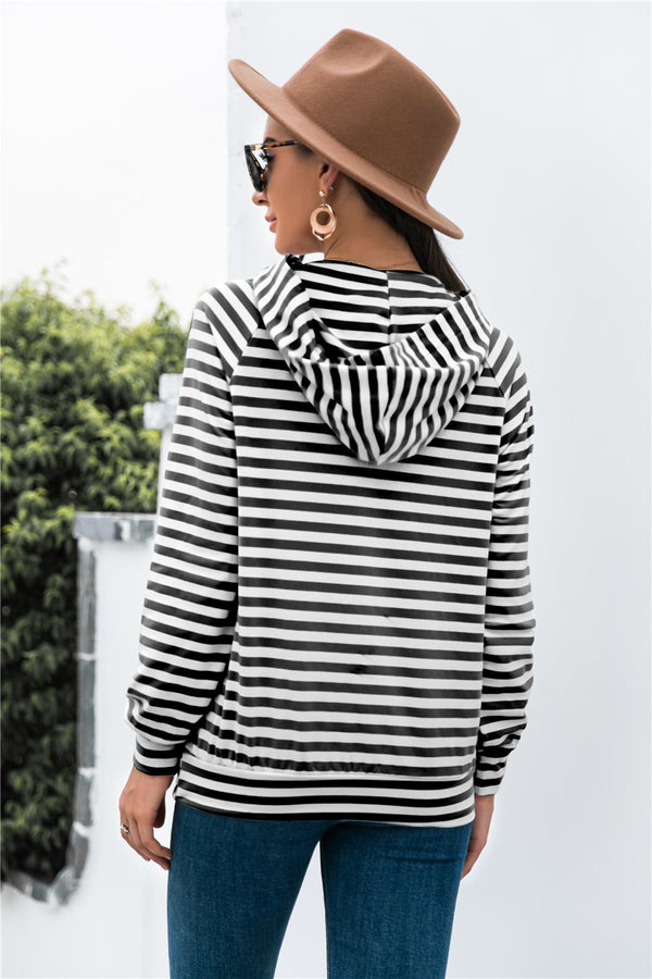 Horizontal Stripe Raglan Sleeve Hoodie-Teresa's Fashionista LLC