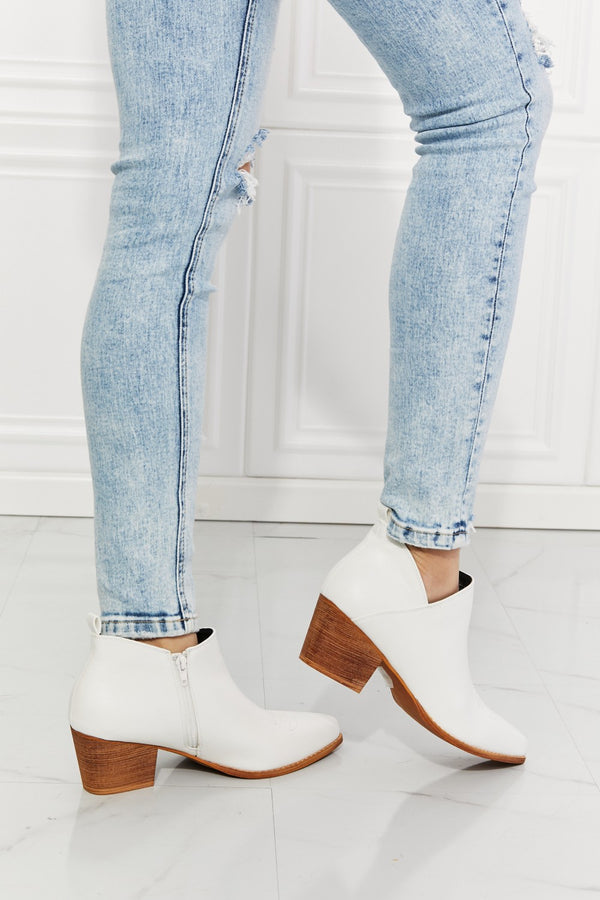 MMShoes Trust Yourself Embroidered Crossover Cowboy Bootie in White-Teresa's Fashionista LLC