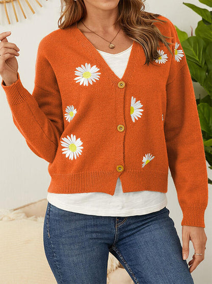 Flower Button Front Dropped Shoulder Cardigan-Teresa&#39;s Fashionista LLC