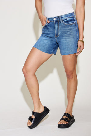 Judy Blue Full Size High Waist Slim Denim Shorts-Teresa's Fashionista LLC