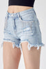 RISEN Frayed Hem Denim Shorts with Fringe Detail Pockets-Teresa's Fashionista LLC
