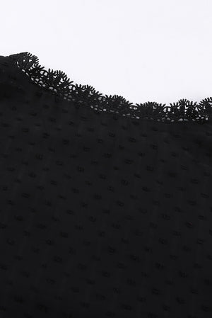 Plus Size Swiss Dot Spliced Lace V-Neck Blouse-Teresa's Fashionista LLC