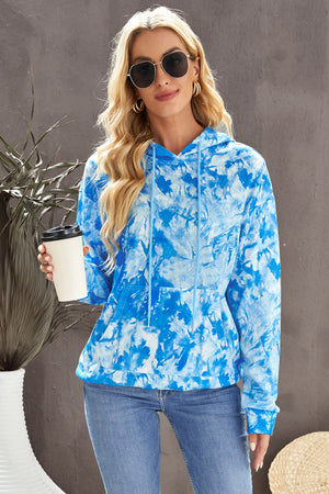 Tie-Dye Drawstring Hoodie with Pocket-Teresa's Fashionista LLC