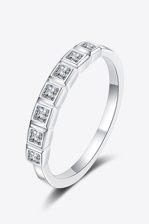 Moissanite Rhodium-Plated Half-Eternity Ring-Teresa's Fashionista LLC