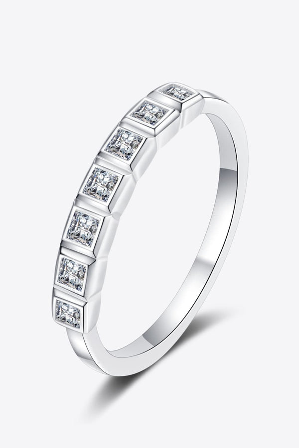 Moissanite Rhodium-Plated Half-Eternity Ring-Teresa's Fashionista LLC