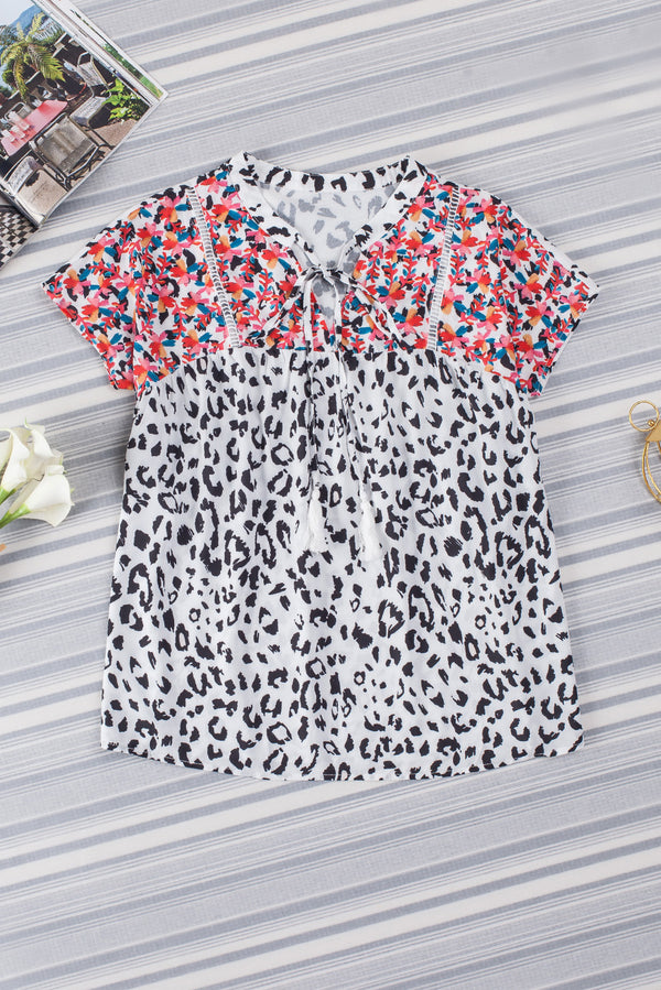 Leopard Tassel Tie Short Sleeve Top-Teresa's Fashionista LLC