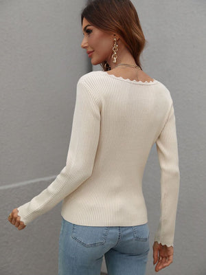 V-Neck Ribbed Knit Top-Teresa's Fashionista LLC