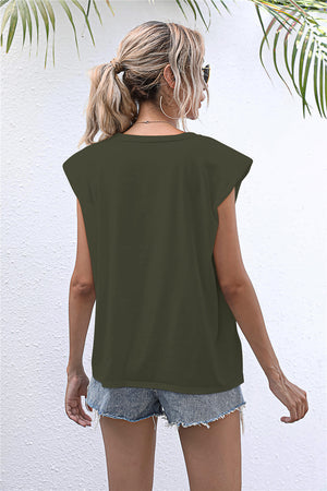 Round Neck Cap Sleeve Tee-Teresa's Fashionista LLC