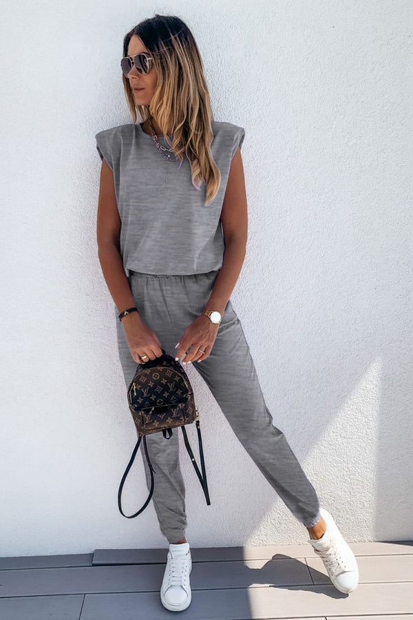 Padded Shoulder Top and Joggers Lounge Set-Teresa's Fashionista LLC