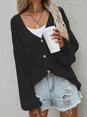Openwork Button Front Cardigan-Teresa's Fashionista LLC