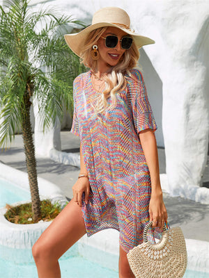Multicolored Openwork Tassel Slit Cover-Up-Teresa's Fashionista LLC