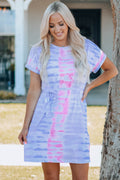 Women Tie-Dye Belted T-Shirt Dress-Teresa's Fashionista LLC
