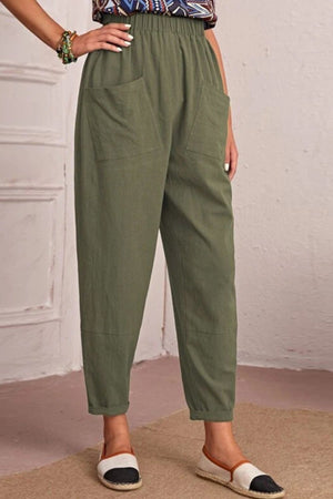 Elastic Waist Pocket Tapered Pants-Teresa's Fashionista LLC