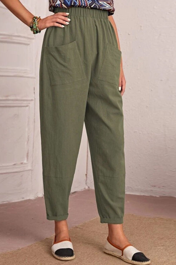 Elastic Waist Pocket Tapered Pants-Teresa's Fashionista LLC