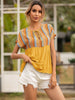 Striped Tie Neck Short Sleeve Blouse-Teresa's Fashionista LLC