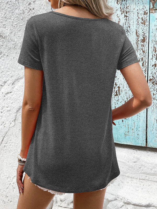 Spliced Lace Contrast Short Sleeve Top-Teresa's Fashionista LLC