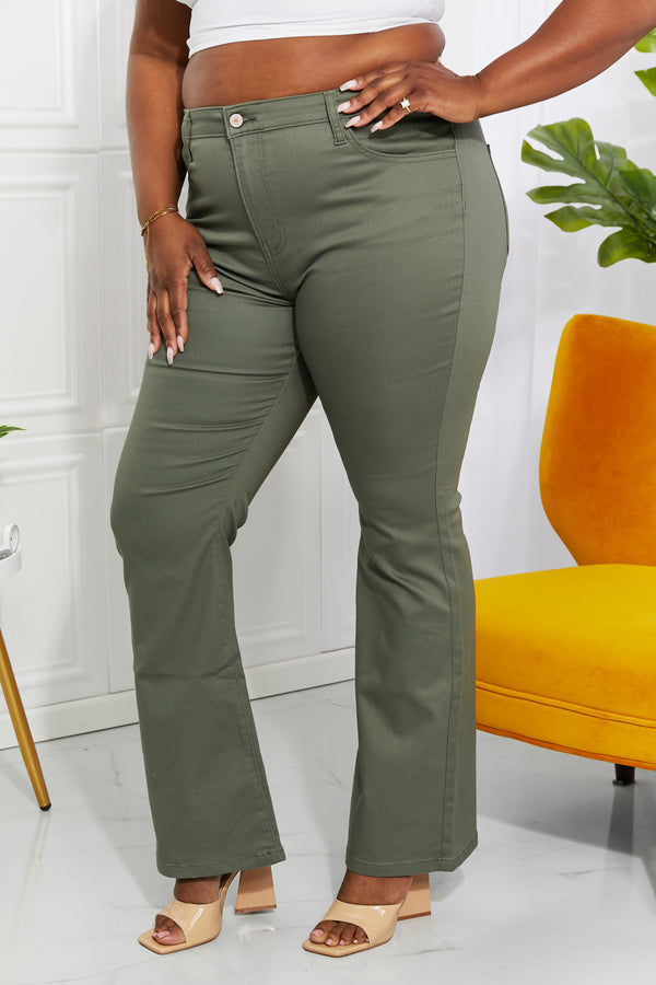 Zenana Clementine Full Size High-Rise Bootcut Jeans in Olive-Teresa's Fashionista LLC