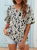 Printed Notched Neck Half Sleeve Blouse-Teresa's Fashionista LLC