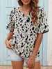 Printed Notched Neck Half Sleeve Blouse-Teresa's Fashionista LLC