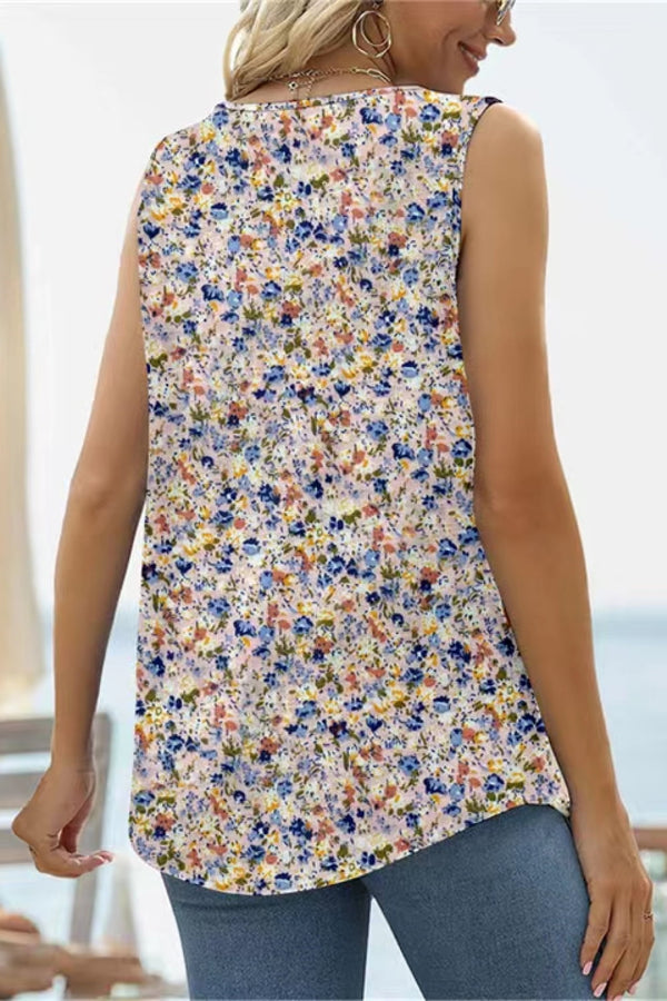 Printed Square Neck Curved Hem Tank-Teresa's Fashionista LLC