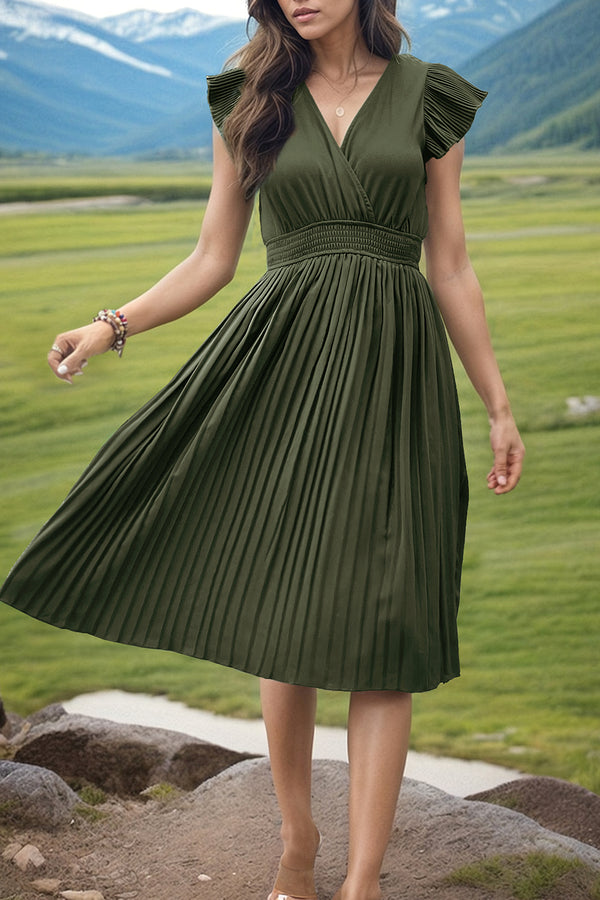 Tied Smocked Waist Flutter Sleeve Dress-Teresa's Fashionista LLC