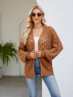Openwork Open Front Lantern Sleeve Cardigan-Teresa's Fashionista LLC