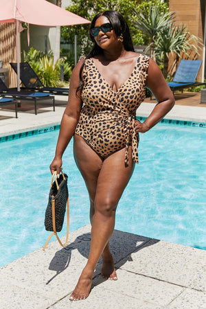 Marina West Swim Full Size Float On Ruffle Faux Wrap One-Piece in Leopard-Teresa's Fashionista LLC