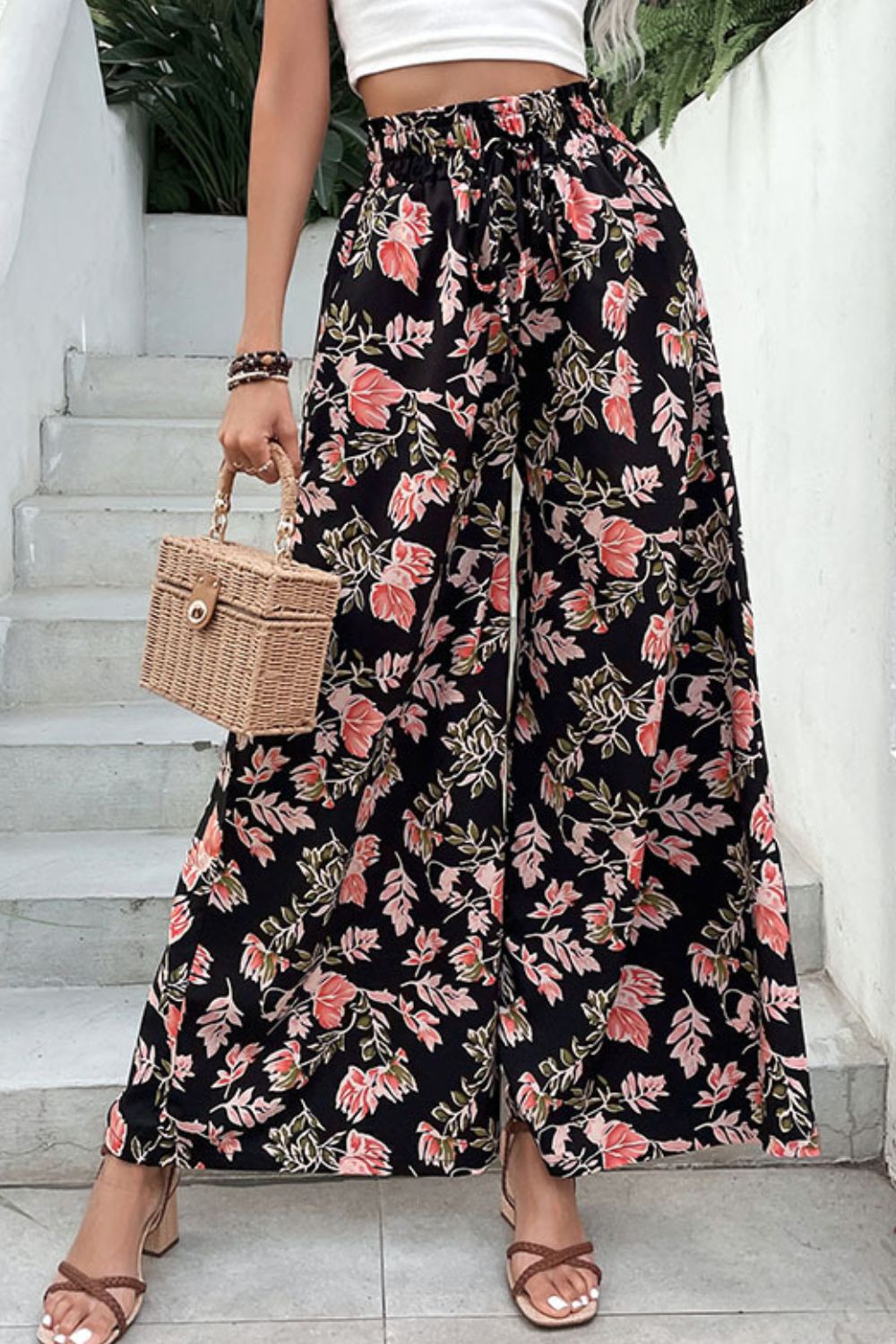Floral Pull-On Wide Leg Pants-Teresa's Fashionista LLC