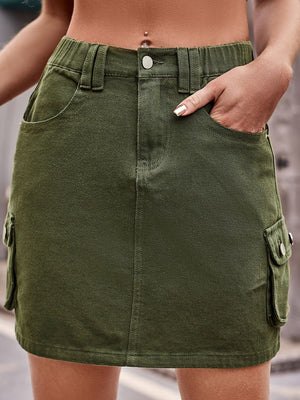Denim Mini Skirt with Pockets-Teresa's Fashionista LLC