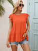 Round Neck Flutter Sleeve Tiered Blouse-Teresa's Fashionista LLC