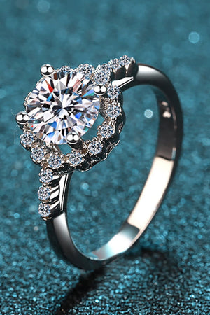 1 Carat Moissanite Rhodium-Plated Halo Ring-Teresa's Fashionista LLC