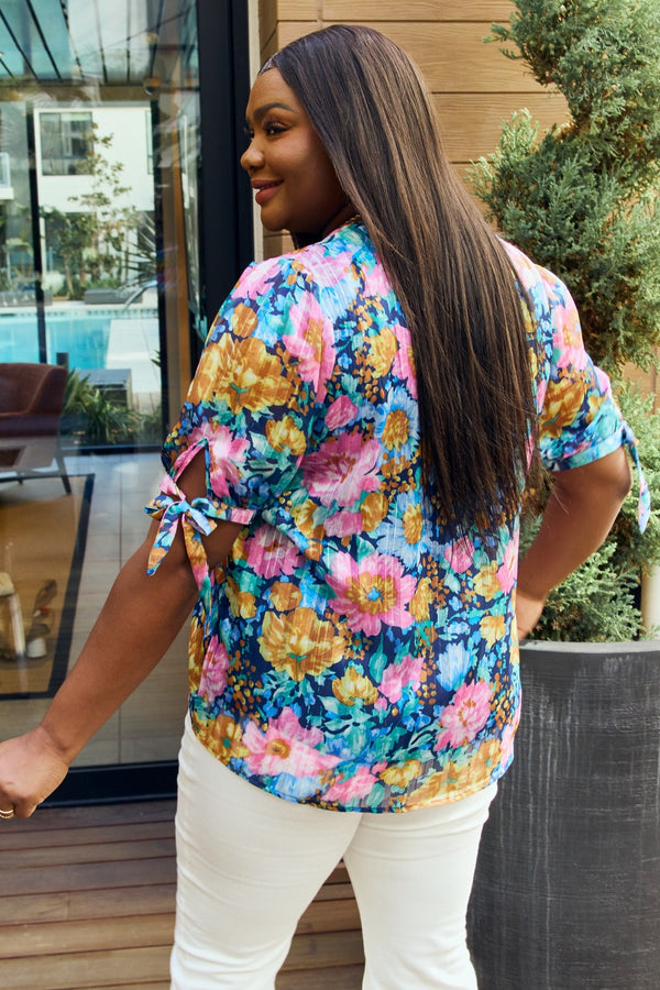 Petal Dew Full Size Floral V-Neck Tie Detail Blouse-Teresa's Fashionista LLC