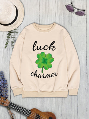 LUCK CHARMER Round Neck Sweatshirt-Teresa's Fashionista LLC