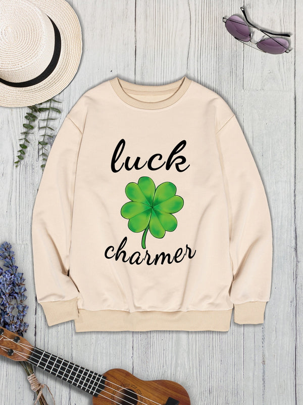 LUCK CHARMER Round Neck Sweatshirt-Teresa's Fashionista LLC
