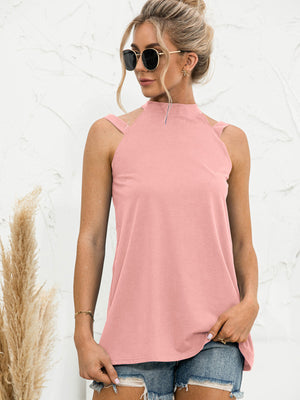 Cutout Mock Neck Tank-Teresa's Fashionista LLC