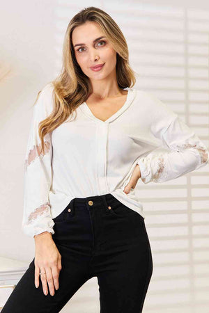 Double Take V-Neck Dropped Shoulder Blouse-Teresa's Fashionista LLC