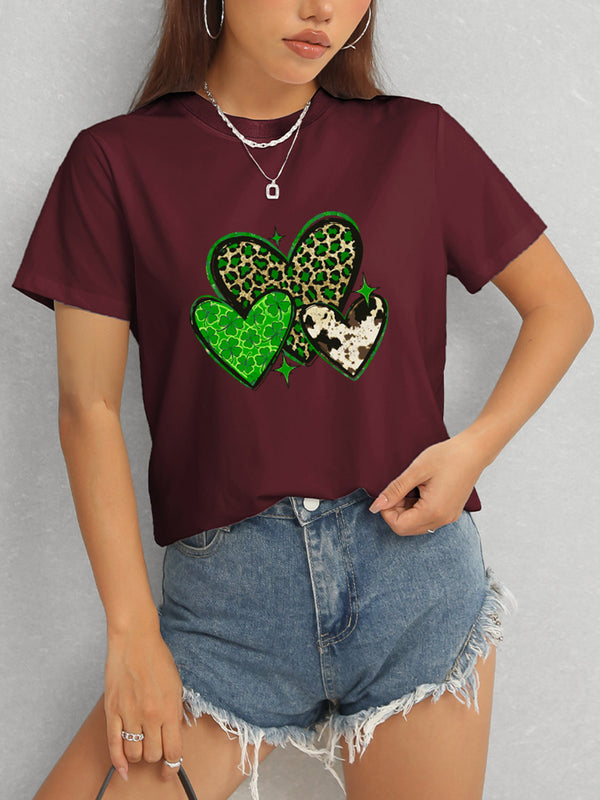 Heart Round Neck Short Sleeve T-Shirt-Teresa's Fashionista LLC