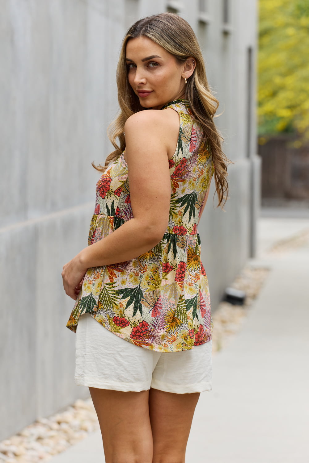 Be Stage Full Size Floral Halter Top in Green-Teresa&#39;s Fashionista LLC