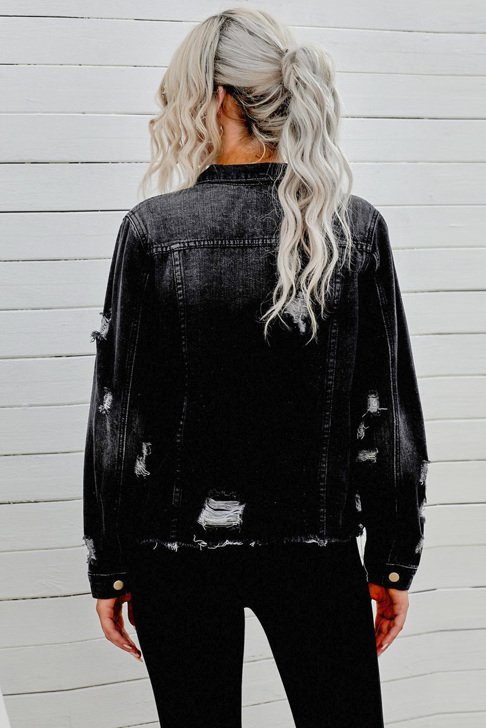 Distressed Raw Hem Denim Jacket-Teresa's Fashionista LLC