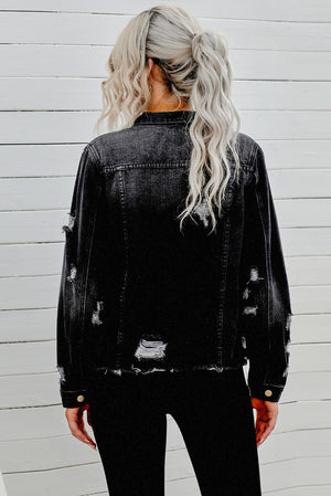 Distressed Raw Hem Denim Jacket-Teresa's Fashionista LLC