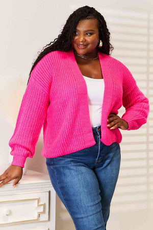 Woven Right Rib-Knit Open Front Drop Shoulder Cardigan-Teresa's Fashionista LLC
