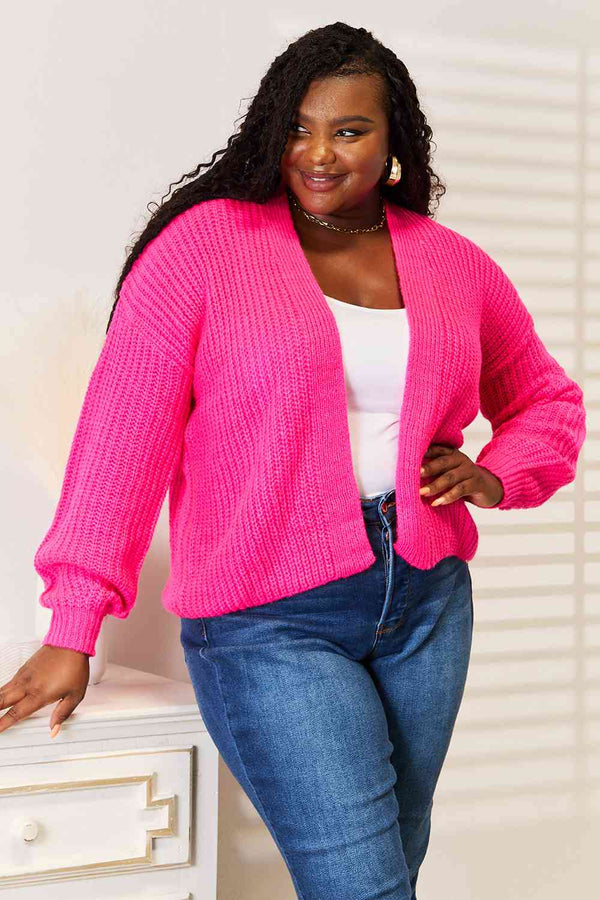 Woven Right Rib-Knit Open Front Drop Shoulder Cardigan-Teresa's Fashionista LLC