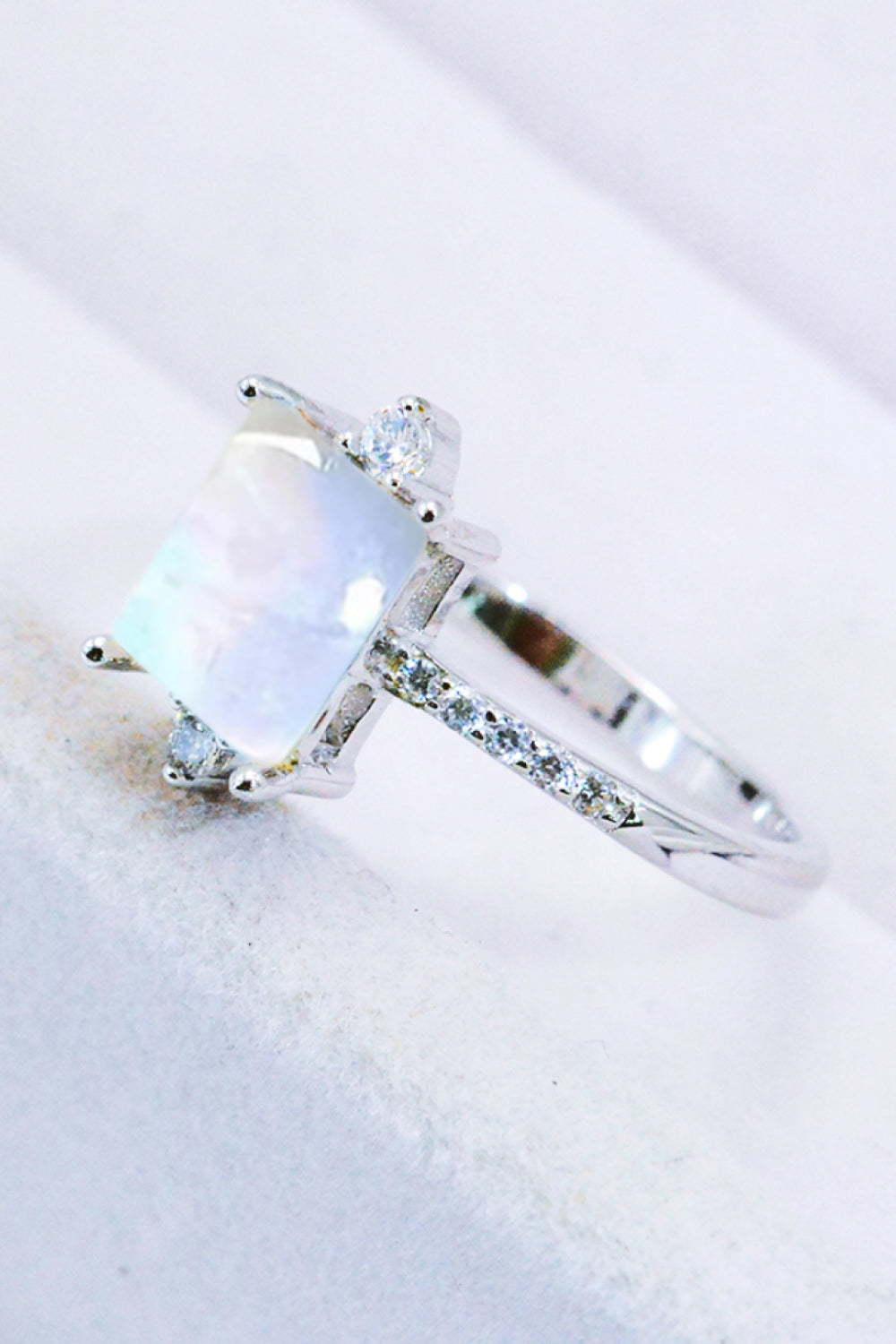 925 Sterling Silver Square Moonstone Ring-Teresa&#39;s Fashionista LLC