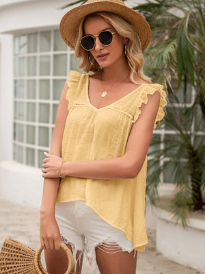 Tie Back V-Neck Ruffled Blouse-Teresa's Fashionista LLC