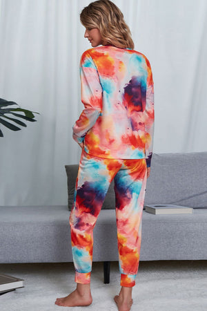 Tie-Dye Crewneck Top and Drawstring Waist Joggers Lounge Set-Teresa's Fashionista LLC