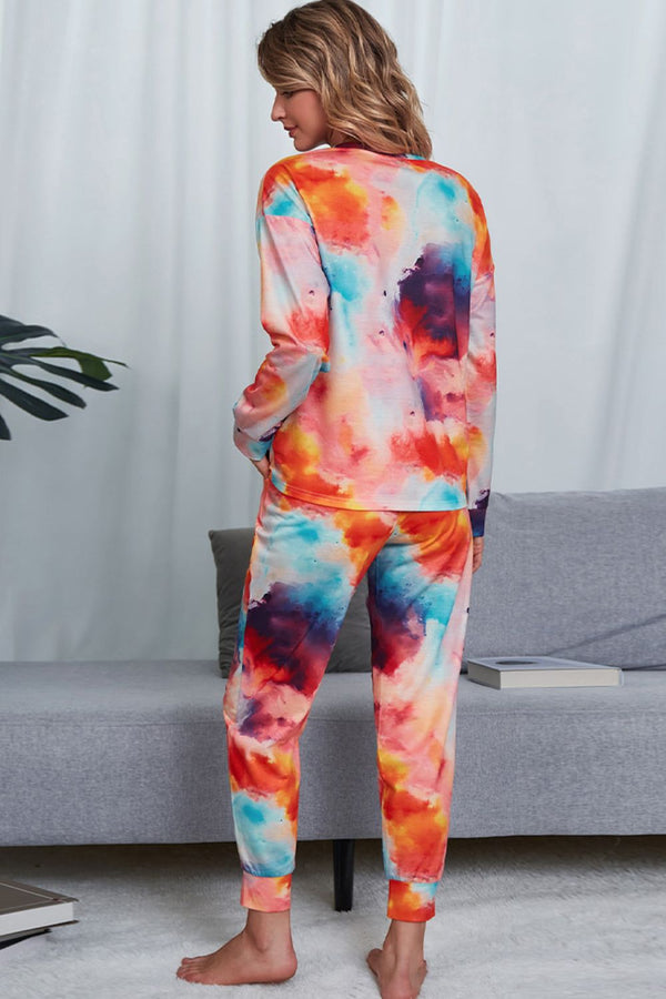Tie-Dye Crewneck Top and Drawstring Waist Joggers Lounge Set-Teresa's Fashionista LLC