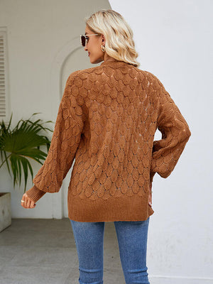 Openwork Open Front Lantern Sleeve Cardigan-Teresa's Fashionista LLC