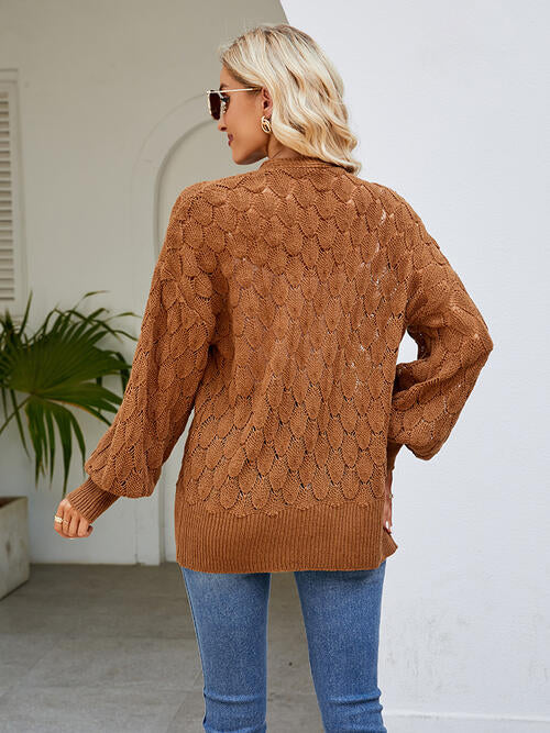 Openwork Open Front Lantern Sleeve Cardigan-Teresa's Fashionista LLC