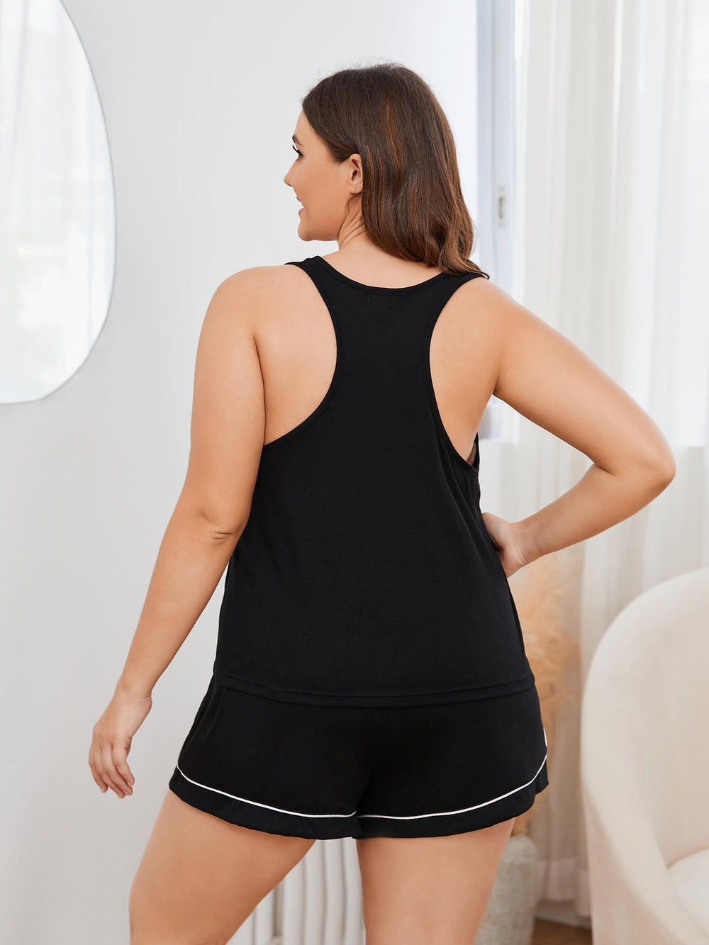 Plus Size Contrast Piping Racerback Tank and Shorts Lounge Set-Teresa's Fashionista LLC