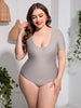 Plus Size Scoop Neck Short Sleeve One-Piece Swimsuit-Teresa's Fashionista LLC